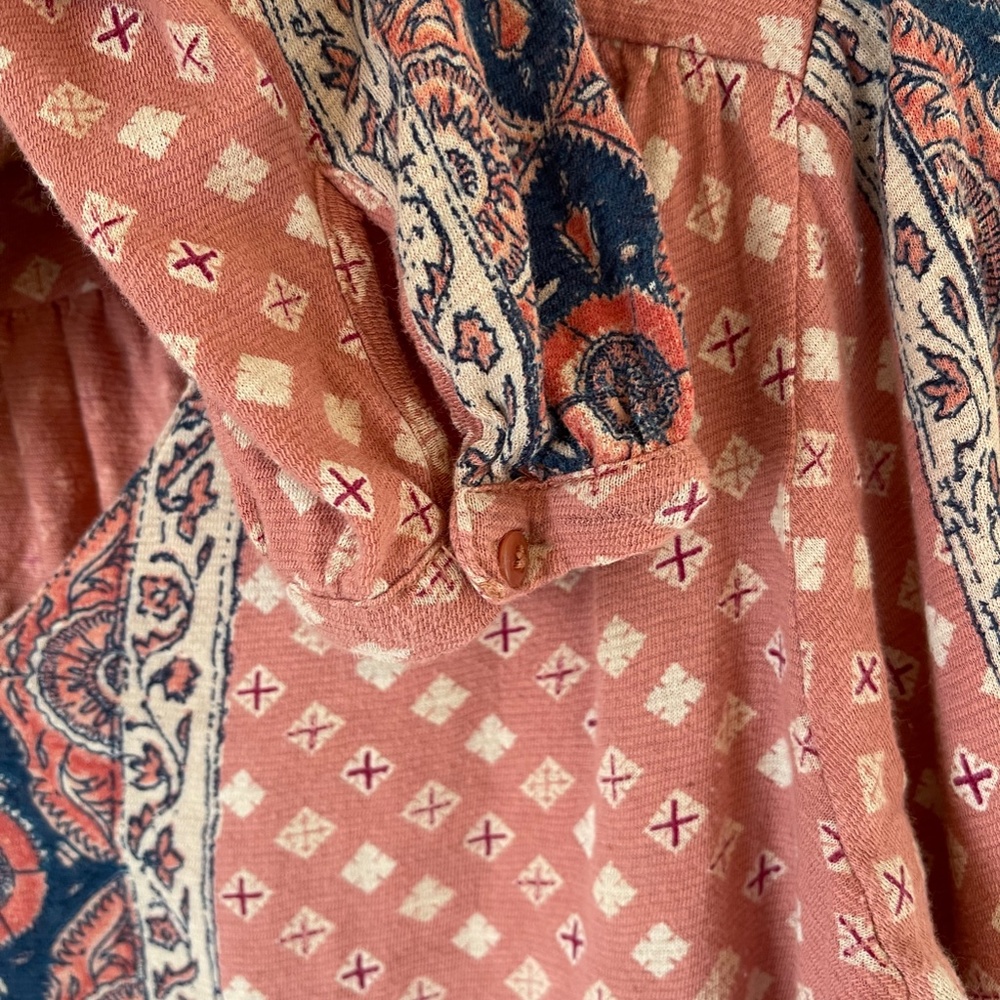 Lucky Brand dusty rose and blue peasant smock top, side medium - Picture 6 of 15